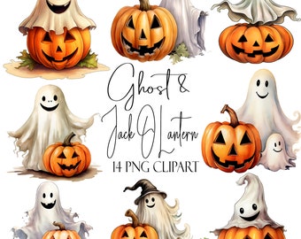 Clipart de calabaza fantasma, calabazas de Halloween, formato PNG, descarga instantánea, uso POD, uso comercial