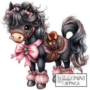 Süßes Girlie Pony Clipart Bundle, 8 transparente PNGs, sofortiger Download, kommerzielle Nutzung, POD-Nutzung