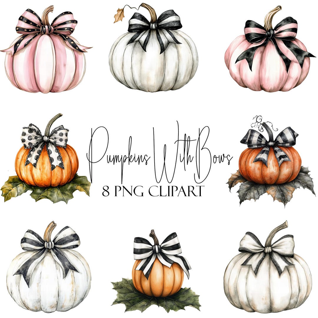 Fall Pumpkin Clipart Set: Autumn Bows, 8 Pngs (commercial Use) - Etsy