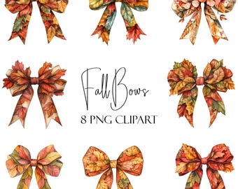 Fall Bow Clipart, Autumn Elements, 8 PNGs, Instant Download, Commercial Use, POD Use