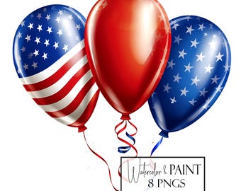 Clipart ballon du 4 juillet : ensemble PNG patriotique (usage commercial, POD)