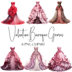Valentinstag Barock Kleider, Aquarell Kleider, PNG Format, Sofort Download, kommerzielle Nutzung, POD Verwendung