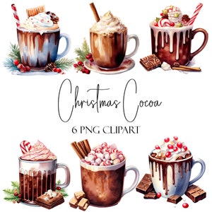 クリスマスココア、水彩画クリップアート、PNG 形式、即時ダウンロード、商用利用、POD 利用