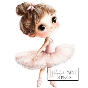 Pretty Ballerina Clipart Set, 8 Transparent PNG Files, Commercial Use, POD Use, Instant Download