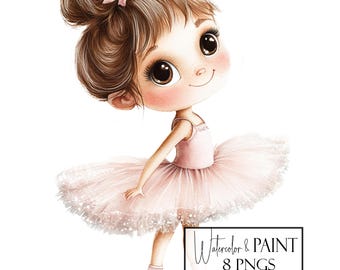 Pretty Ballerina Clipart Set, 8 Transparent PNG Files, Commercial Use, POD Use, Instant Download