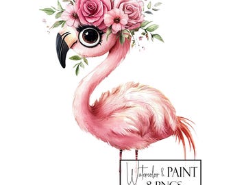 Glam Pink Flamingo Clipart-Set: Tropische PNG-Bilder (Kommerzielle Verwendung, POD)