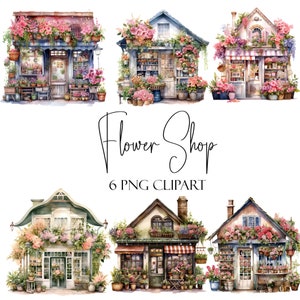 フラワーショップ、水彩画クリップアート、PNG 形式、即時ダウンロード、商用利用、POD 利用