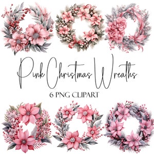 Rosa Weihnachtskränze, Weihnachtsclipart, PNG-Format, sofortiger Download, kommerzielle Nutzung, POD-Verwendung
