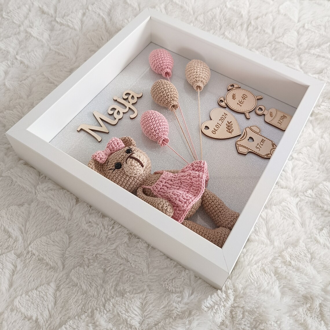 Crochet Teddy Bear Birth Stats Frame: Personalized Newborn Gift - Etsy
