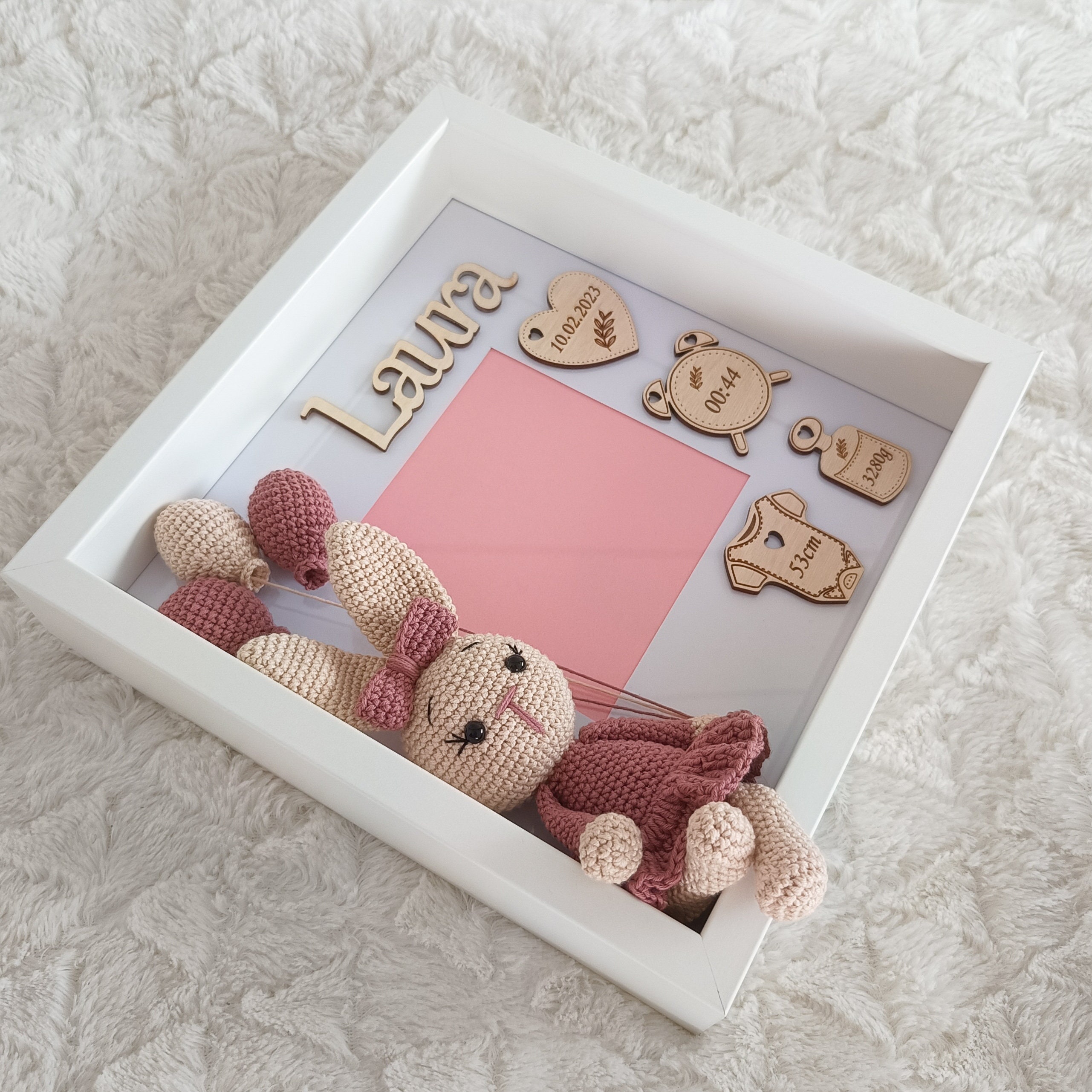 Personalized Baby Birth Stats Frame With Handmade Crochet