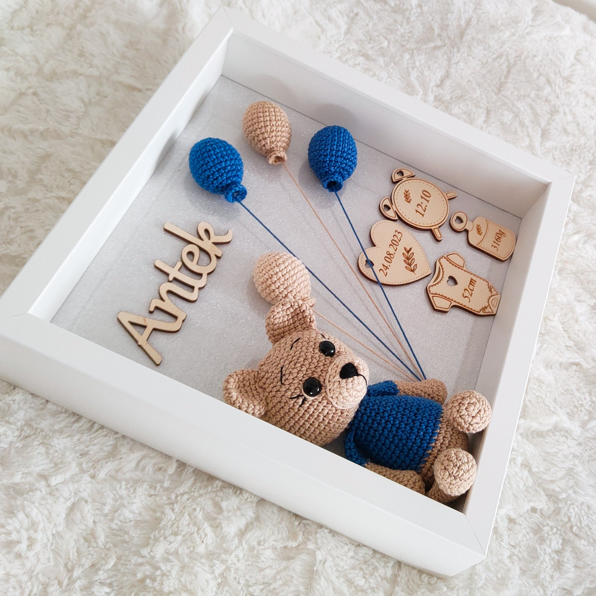 Personalized Baby Birth Stats Frame With Handmade Teddy Bear - Unique ...