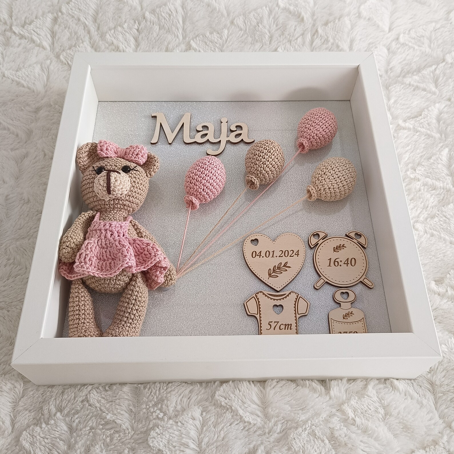 Crochet Teddy Bear Birth Stats Frame: Personalized Newborn Gift - Etsy