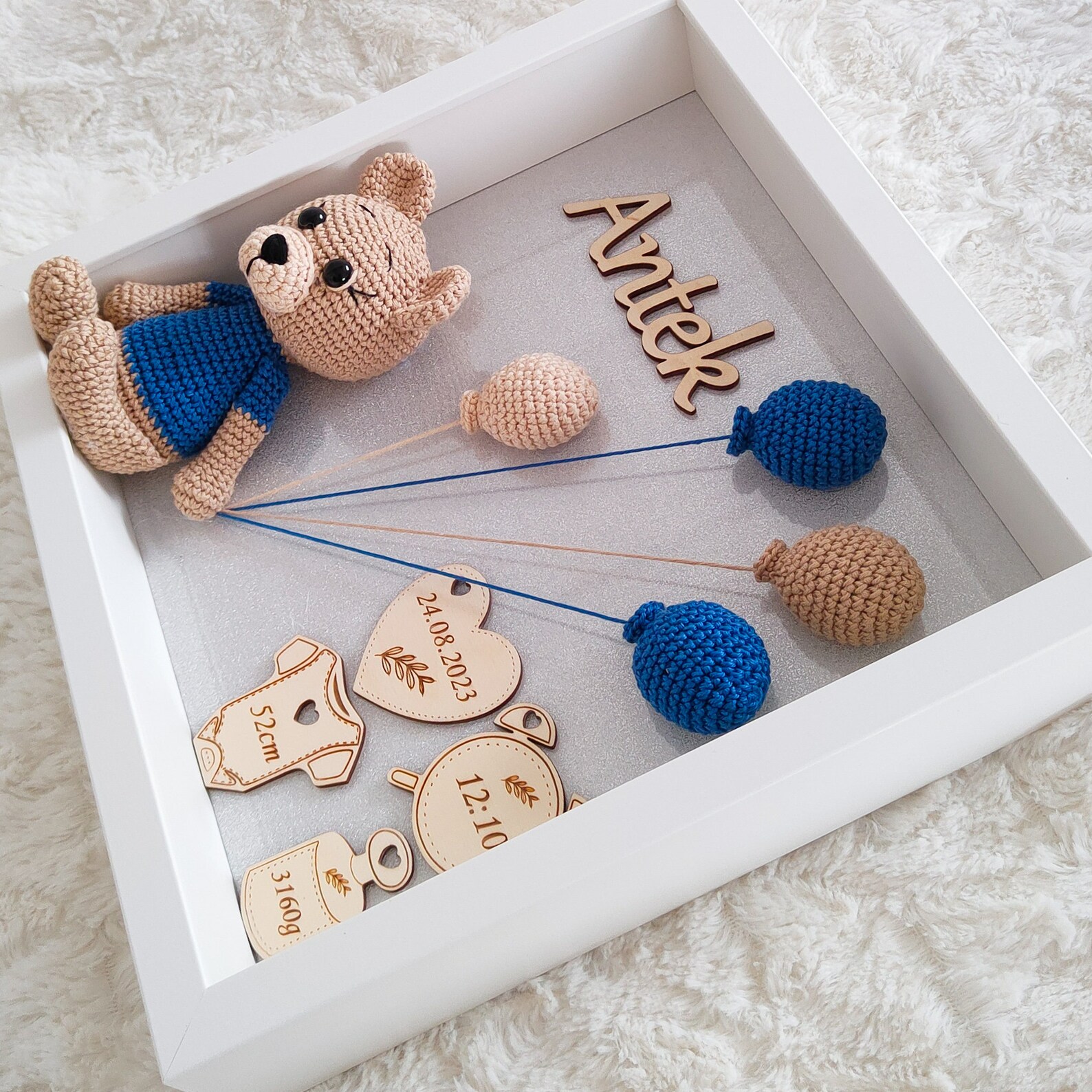Personalized Baby Birth Stats Frame With Handmade Teddy Bear - Unique ...