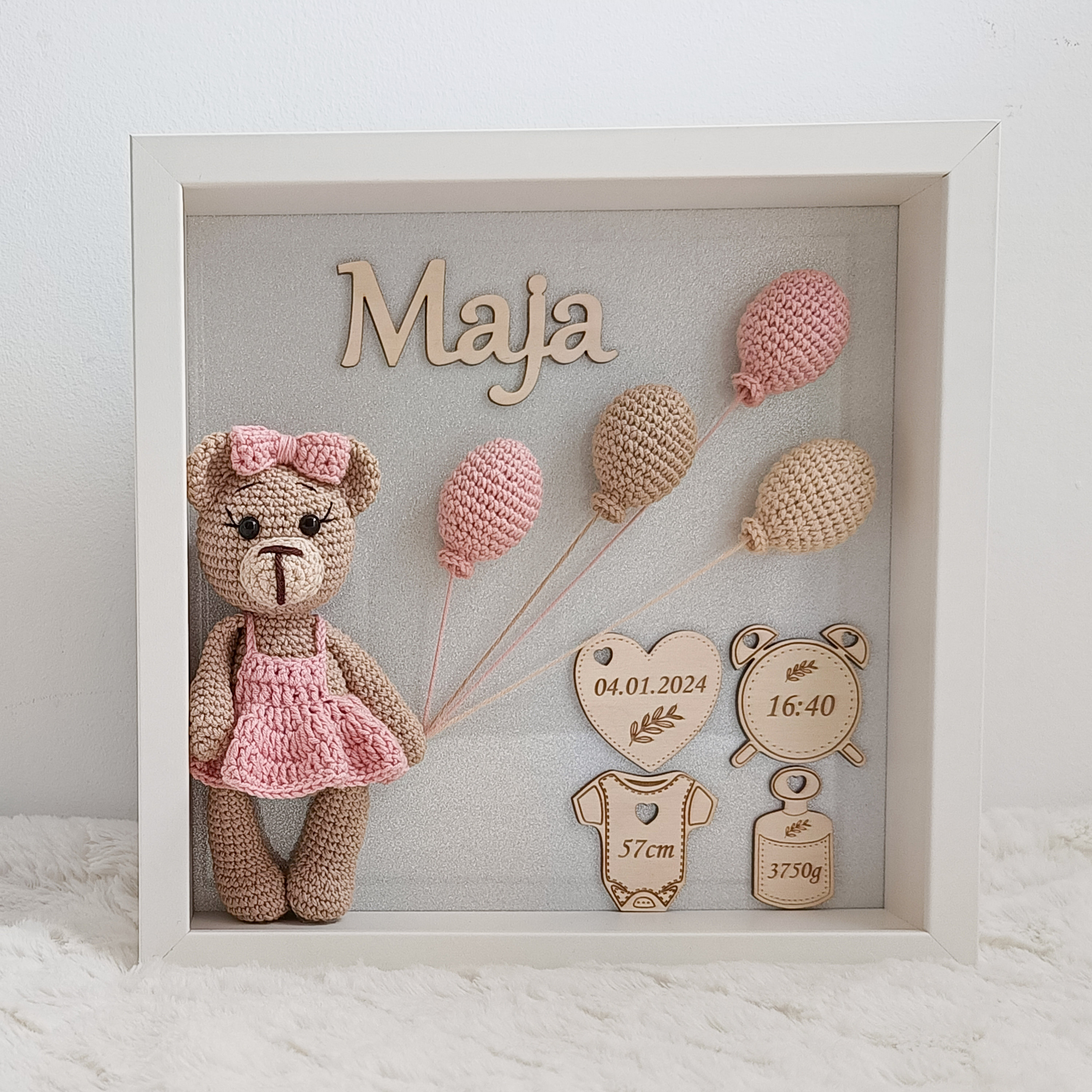 Crochet Teddy Bear Birth Stats Frame: Personalized Newborn Gift - Etsy