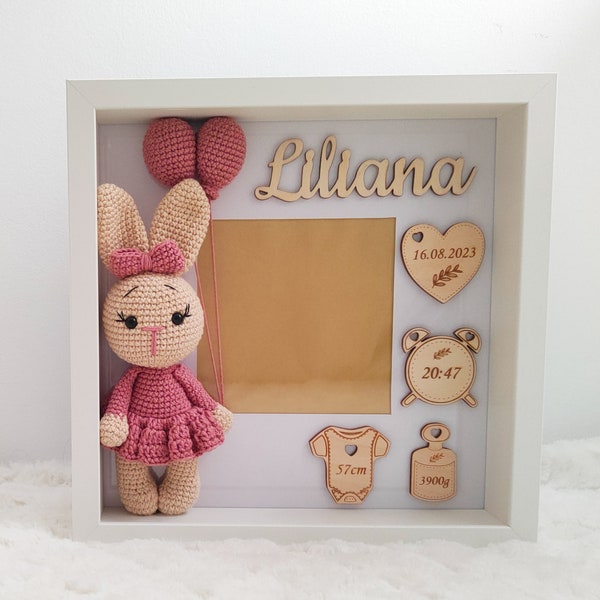 Cadre faire-part de naissance bébé, cadeau pour un nouveau-né, cadeau nouveau-né pour petite fille, décoration de chambre d'enfant, souvenir unique avec statistiques de naissance, cadre Shadow Box