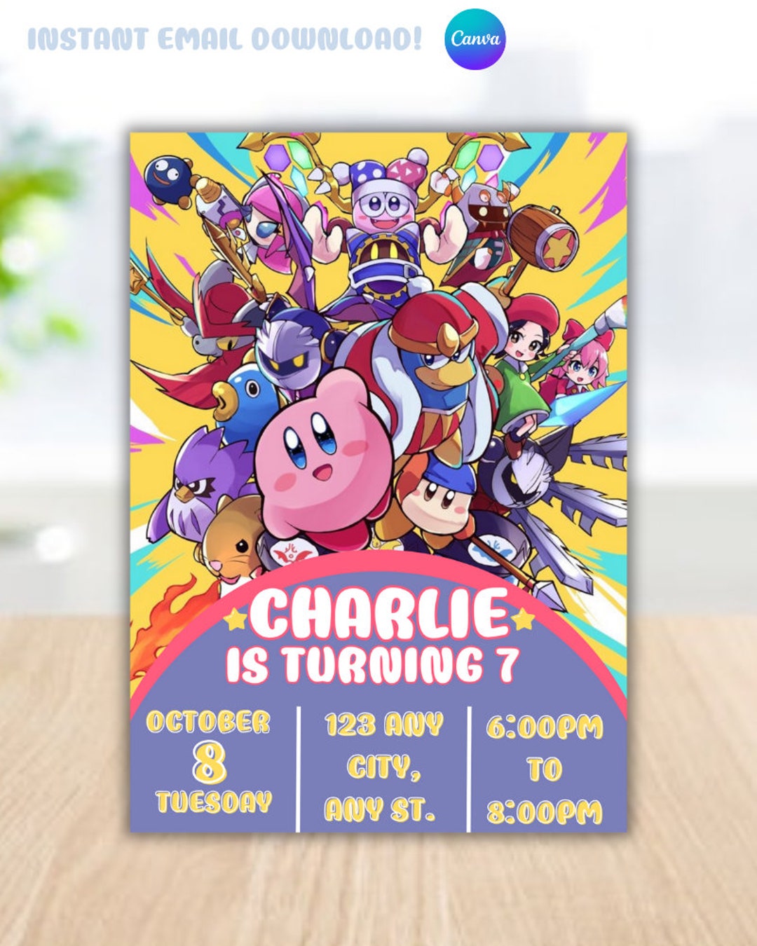 Editable Kirby Invitation Template Editable Birthday Etsy