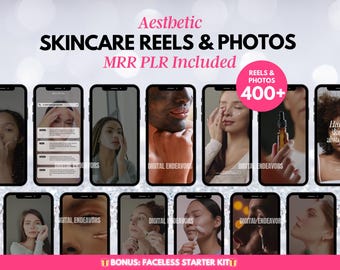 Skincare Faceless Reel, Modelos de Instagram Estéticos para Esteticistas, Marketing Digital, Fotos de Beleza, Kit para Mídias Sociais, MRR PLR
