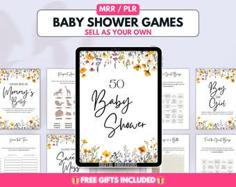 PLR Baby Shower Bundle Editable Baby Games Printable Baby Shower Templates Master Resell Rights Digital Party Supplies for Expecting Parents
