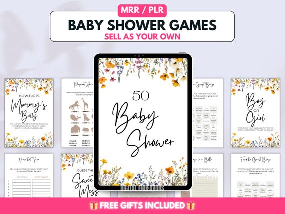 PLR Baby Shower Bundle Editable Baby Games Printable Baby Shower Templates Master Resell Rights Digital Party Supplies for Expecting Parents