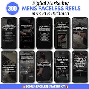 Faceless Reels Men, Faceless Marketing for Men, Faceless Men Reels MRR PLR Digital Products, Instagram Reels for Men, Stock Video Bundle