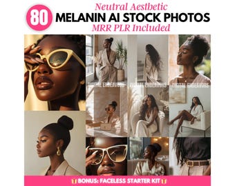 Aesthetic Melanin Stock Photos Bundle, Ai Images, Luxury Stock Images, Master Resell Rights, Faceless Marketing, PLR MRR Digital Products
