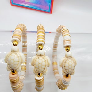 SALE | Sea Turtle Stretch Clay/Heishi Bead Bracelet | Heishi Bead Bracelet Stack | Turtle Charms | Turtle Bracelets