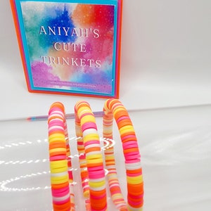 SALE | Sunset Beach Stretch Clay/Heishi Bead Bracelet | Heishi Bead Bracelet Stack | Stack Bead Bracelets | Preppy Colorful Bracelets