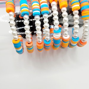 SALE| Orange and Teal Pearls/Stretch Clay/Heishi Bead Bracelet | Colorful Heishi Bead Bracelet | Kids Jewelry