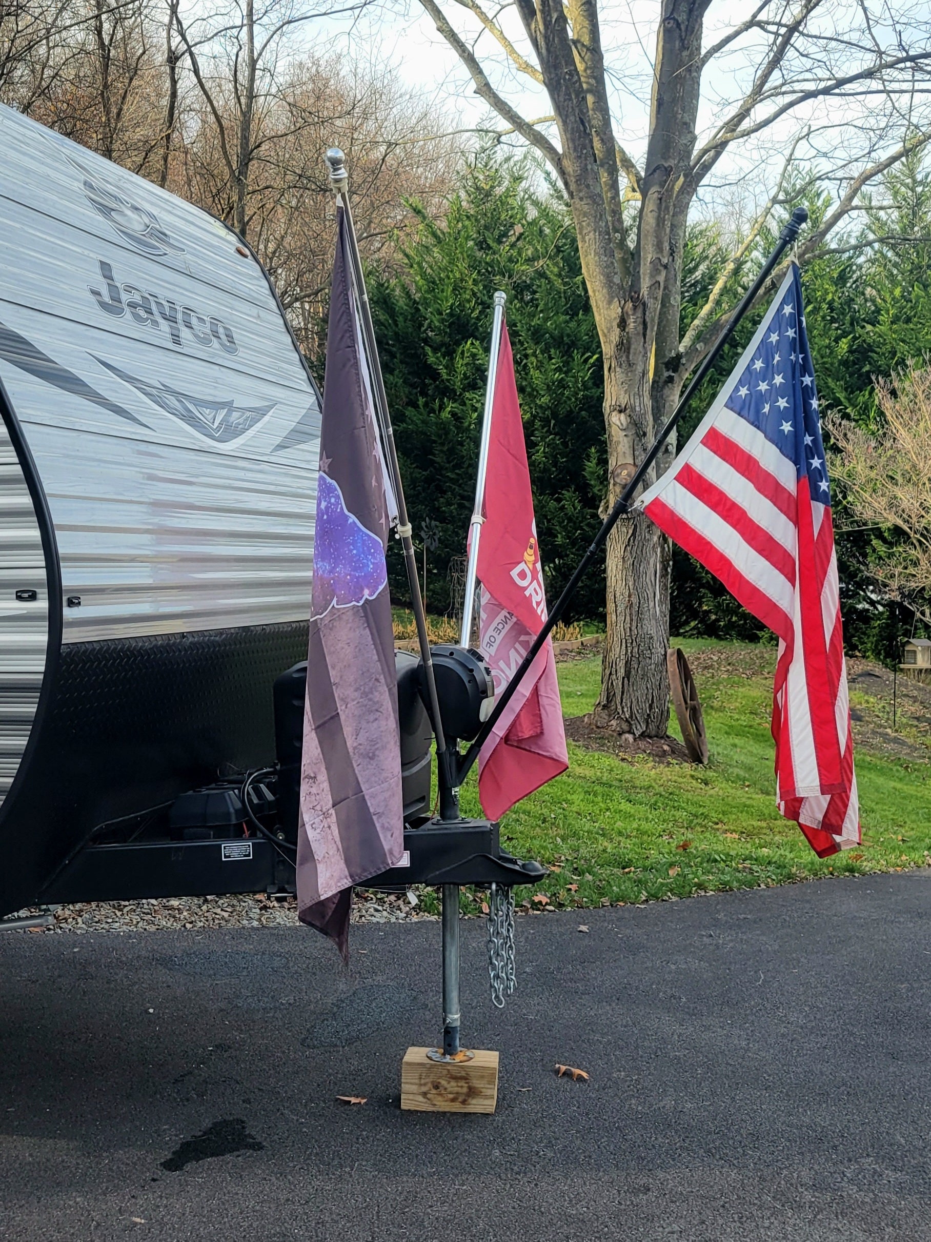 Black Powder Coated Flag Holder Camco RV Ladder Mounted Flagpole Holder - Fly Flag From RV Ladder (51612) Telescoping Rv Flag Poles