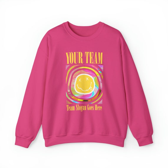 Custom Nirvana Smiley Face Design Trendy Unisex Heavy Blend Crewneck Sweatshirt With Personalized 2 Lines of Text Etsy UK