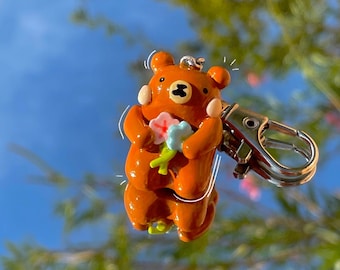 Flower Bear Polymer Clay Keychain