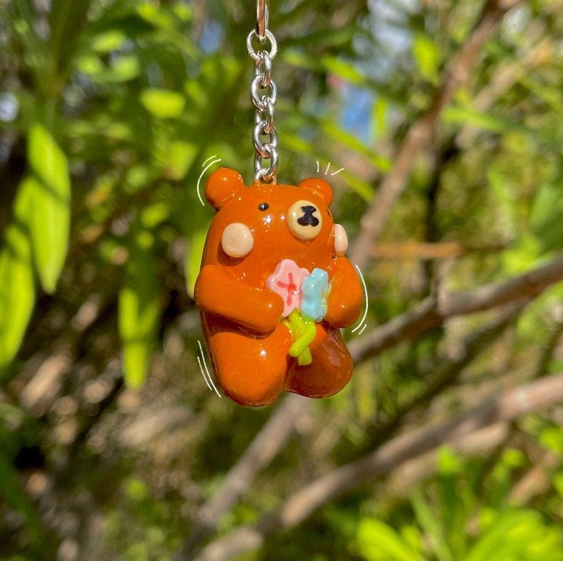 Flower Bear Polymer Clay Keychain Etsy