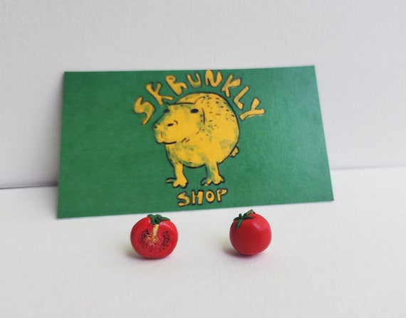 Mismatched Tomato Earrings | cute realistic fruit studs | polymer clay earrings
