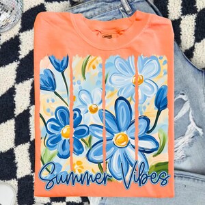Transferts DTF Summer Vibes prêts à presser, impression directe sur film, transfert sur t-shirt, DTF floral estival, DTF tendance