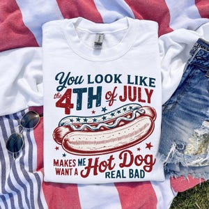 4th of July Hot Dog DTF Transfer: Patriotic America Design, Ready to Press