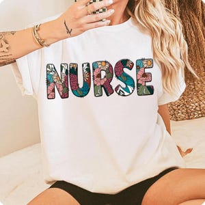 Nurse Floral DTF, pronto per la stampa, trasferimento DTF, pressa a caldo, trasferimenti diretti su pellicola, stampa DTF, trasferimento a caldo