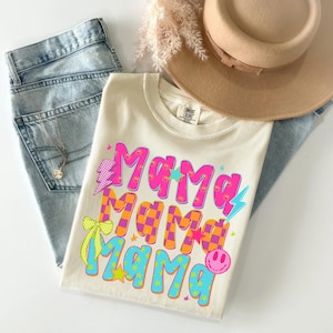 Trasferimenti DTF per ragazze mamme pronti per la stampa, direttamente su pellicola, trasferimento su maglietta, DTF per la festa della mamma, DTF alla moda, mamma a scacchi, DTF per mamme