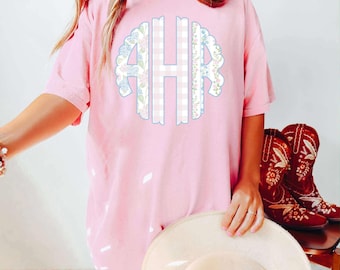 Custom grand millennial floral Monogram, Girly, bow, Floral, blue and pink, Floral, DTF Print, Ready Press, Dtf Transfers Ready To Press