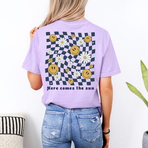 Sommer DTF Transfer, bereit zu drücken, T-Shirt Transfers, Heat Transfer, direkt zu Film, hier kommt die Sonne, Gänseblümchen, Retro Frühling Strand