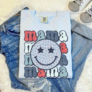 Retro Mama DTF, transfert dtf graphique du 4 juillet, transfert Dtf Happy Face, transfert Dtf prêt à l'emploi du 4 juillet, Memorial Day