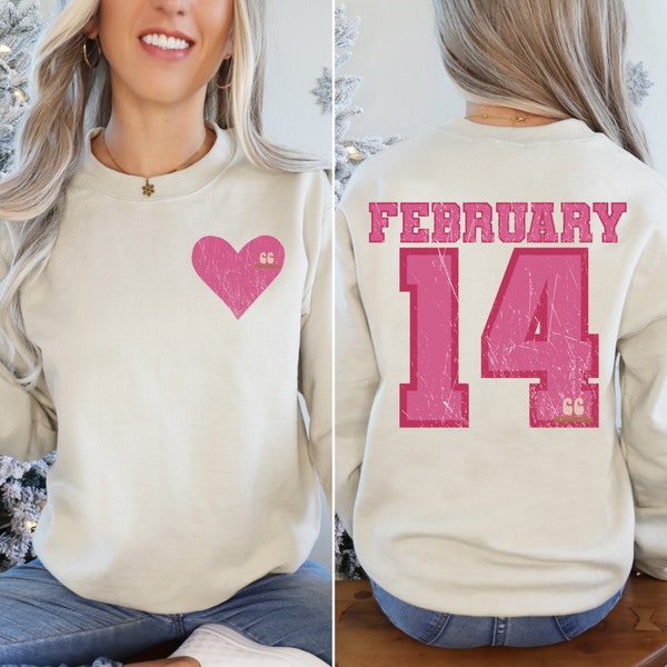 Distressed Valentines Day PNG, Front Back Vintage Design, Vintage Pocket Design, Varsity Style Sublimation Design - February 14, Valentine