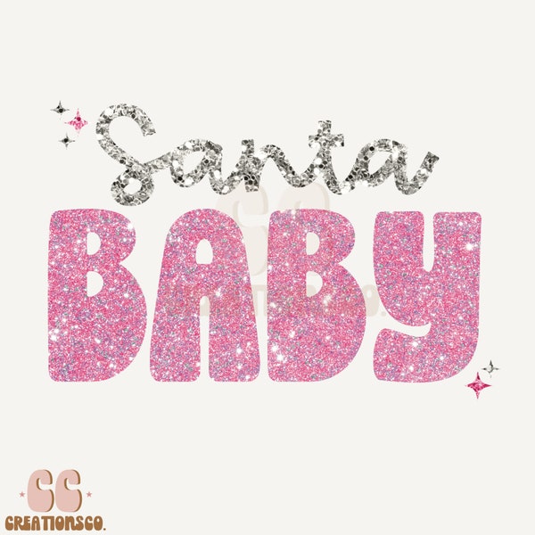 Santa Baby Glitter Png, Girly Christmas Design, Holiday Digital, Blingy Xmas, Faux Glitter Sequins