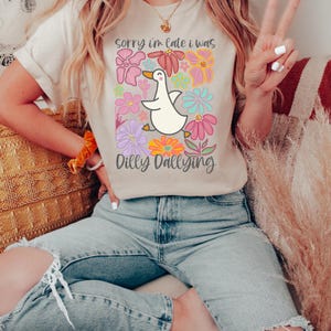 Désolé, je suis en retard, j'étais en train de courir après Goose Dtf, presse à chaud pour oie mignonne tendance, Dtf floral Goose, Funny Goose prêt à presser, Boho Floral Dtf