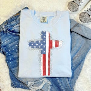 Amerika Kreuz DTF, 4. Juli Grafik dtf Transfer, Gedenktag Dtf Transfer, Fourth Of Juli Aquarell Pressfertiger Dtf Transfer