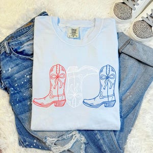 Cowgirl Boots America DTF, transfert DTF graphique du 4 juillet, transfert Dtf Memorial Day, transfert Dtf prêt à l'emploi du 4 juillet