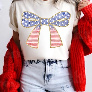 Coquette Bow USA DTF, transfert dtf graphique du 4 juillet, transfert Dtf USA imitation scintillant, transfert Dtf prêt à presser du 4 juillet
