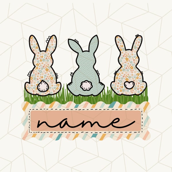 Customize Name Easter PNG, Girls Bunny, Personalized Easter Tag, DigitalDownload, sublimation Custom Easter, Faux Appliqué