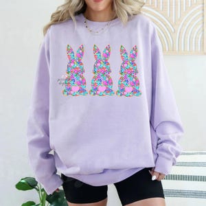 Transferts DTF de Pâques, prêt à imprimer, film direct, transfert de t-shirt, DTF de Pâques, DTF de lapins floraux, transfert DTF de lapin de Pâques preppy