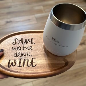 Acacia Wood Wine Glass Appetizer Plate | Cocktail Cheese Board