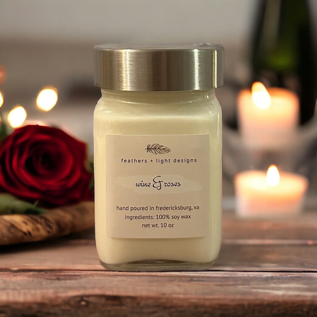 100 Soy Wax Candle Wine and Roses Candle Unique Candle Gifts Hand